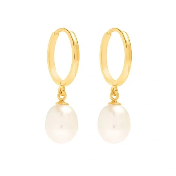 Elegant Gold and White Pearl Earrings - Picture 1 of 3